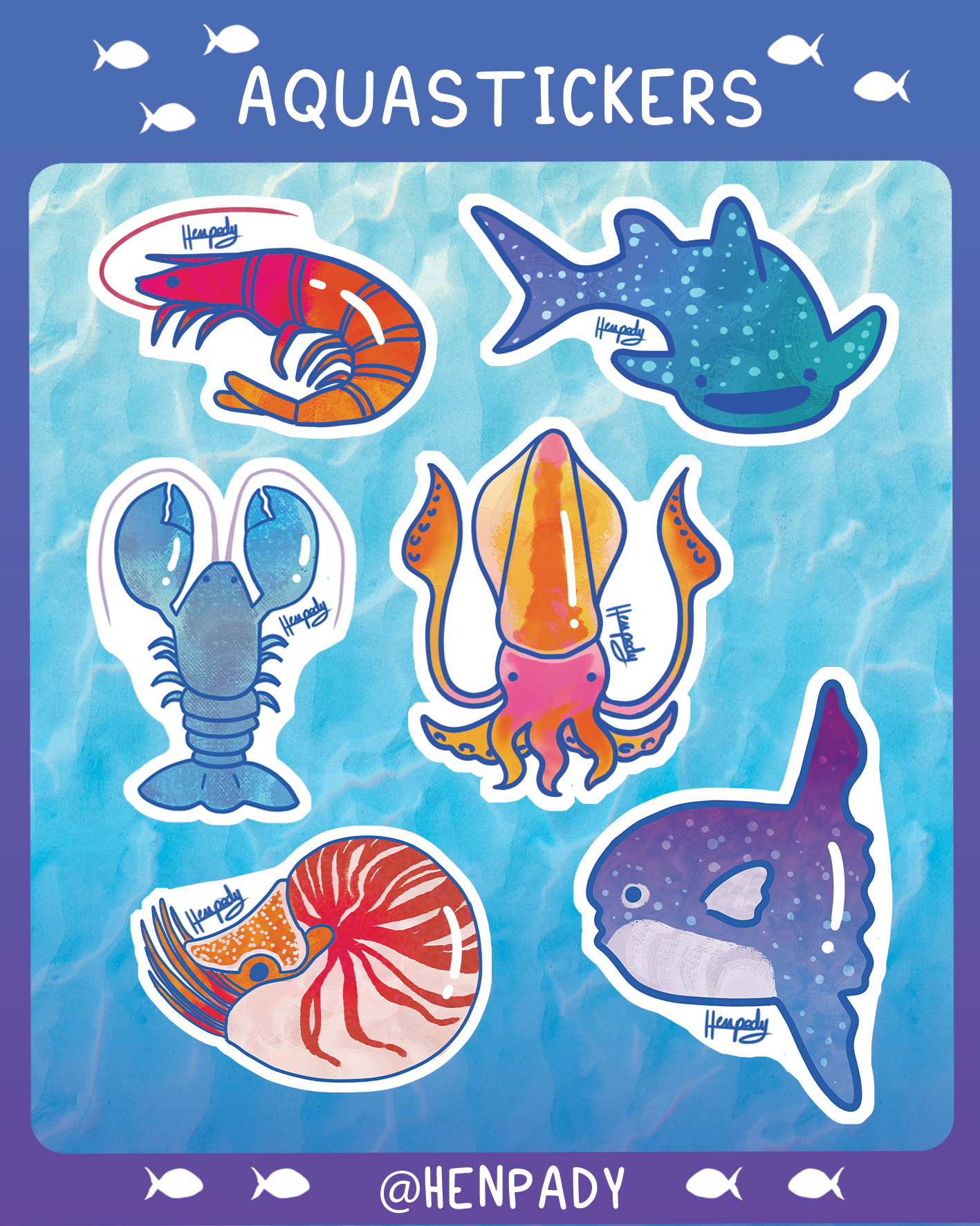 Planche de stickers animaux marins